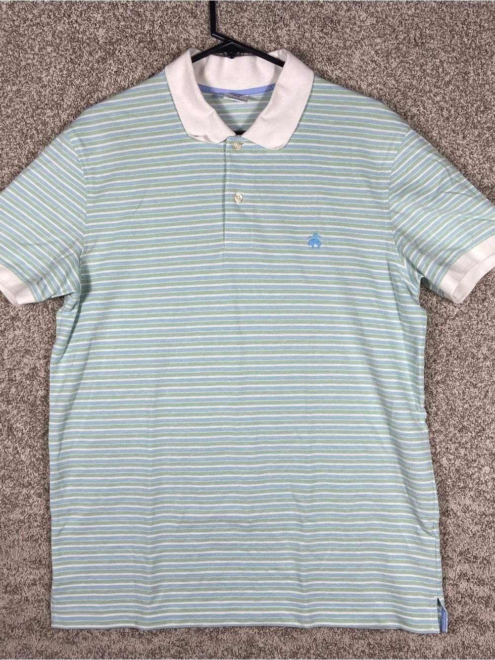 Brothers Performance Polo Shirt Large Slim Fit Striped Cotton Blue Green Preppy
